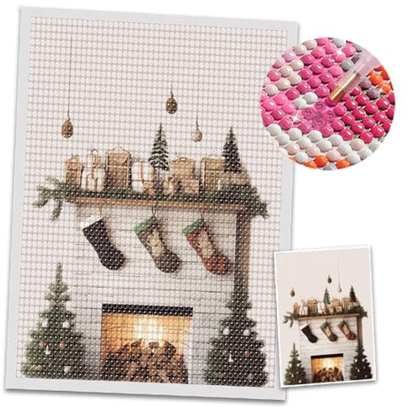 COGNOO Christmas Diamond Art Painting Kits,Diamond Art Kits for Adults Christmas,Christmas in The Style of Earthy Naturalism,White Background,Storybook Illustration,15.7x23.6 inch COGNOO