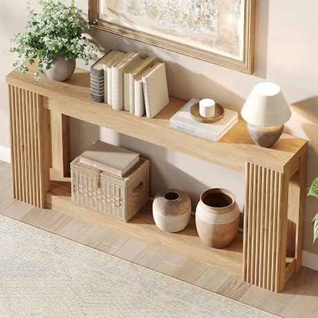 Maupvit Fluted Wooden Console Table with 2 Storage, 71 Inches Rectangular Entryway Table Behind The Couch, Farmhouse Boho Sofa Table for Entrance, Hallway, Living Room (Natural) Maupvit