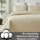 Brandream Luxury Quilt Bedding Set Queen Size Quilt Set Cotton Beige 3 Piece Medallion Matelasse Coverlet Set Brandream