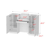 ROMSHINE Reception Desk with Counter, 59.1 inch Front Desk with LED Light & Glass Display Shelf, Reception Room Table with Cable Grommet, Retail Counter Salon Reception for Checkout, White ROMSHINE