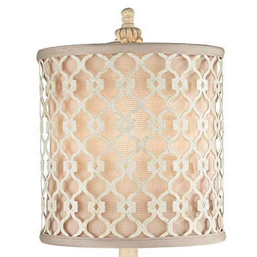 Regency Hill French Country Traditional Candlestick Buffet Table Lamp Vintage 34" Tall Skinny Ivory Off White Metal Lattice Double Shade for Living Room House Home Entryway Dining Family Regency Hill