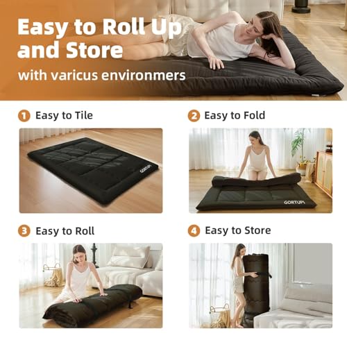 GORTUPI Japanese Floor Mattress,Futon Mattress 3" Black Thicken 100% High Density Comfortable Foam,Foldable Tatami Mat Sleeping Pad,Portable Floor Mattress Sleeping Pad for Adults,Twin Size 39"x 80" GORTUPI