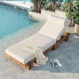 Hlcodca 78.8'' Outdoor Patio Chaise Lounge Chair, Acacia Wood Adjustable Recliner with Headrest, Perfect for Terrace, Poolside, Garden, and Beach (Beige-E)
