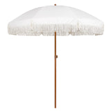 AMMSUN 7ft Patio Umbrella with Fringe Outdoor Tassel Umbrella UPF50+ Premium Steel Pole and Ribs Push Button Tilt, White Cream AMMSUN