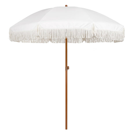 AMMSUN 7ft Patio Umbrella with Fringe Outdoor Tassel Umbrella UPF50+ Premium Steel Pole and Ribs Push Button Tilt, White Cream AMMSUN