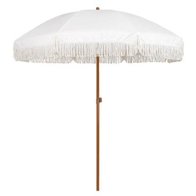 AMMSUN 7ft Patio Umbrella with Fringe Outdoor Tassel Umbrella UPF50+ Premium Steel Pole and Ribs Push Button Tilt, White Cream
