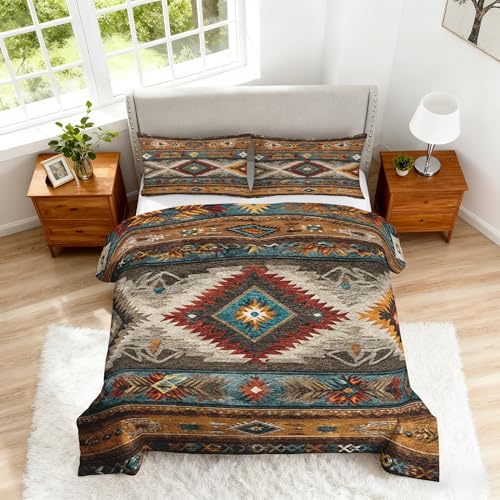 ZDABAOEC Western Full Size Comforter Set 3 Piece, 2 Pillow Shams, Native American Tribal Aztec Navajo Reversible Down Alternative All Season Bedding, Soft Microfiber, Southwestern Bedroom Decor ZDABAOEC
