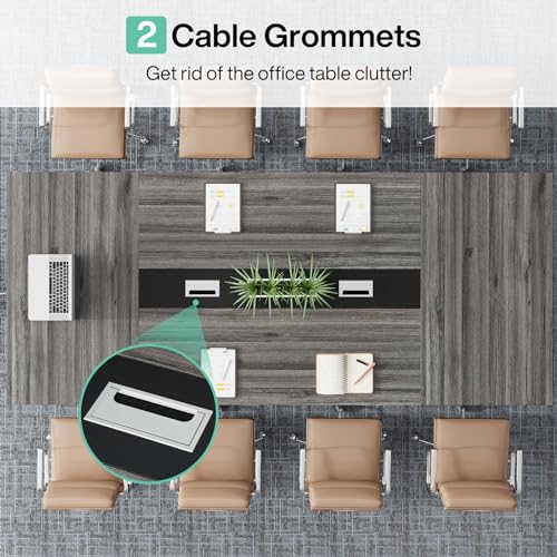 LITTLE TREE 8FT Conference Table for 10 People, Large Meeting Table, Modern Wooden Conference Room Table with Cable Management, Business Style Training Table with Strong Metal Legs for Office - WoodArtSupply