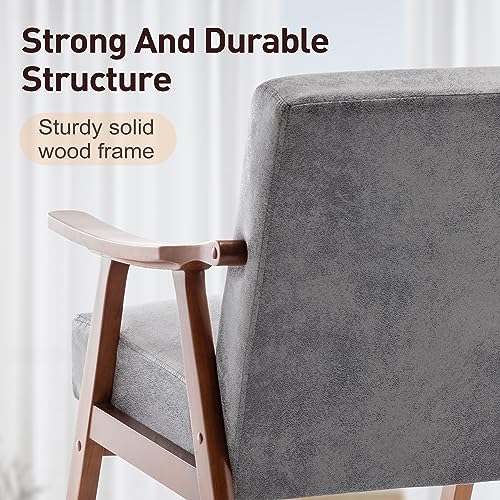 Furnimart Grey Accent Chair, Mid Century Modern Living Room Chair with Wood Frame, Comfy Armchair Wingback Chair for Office Study Vanity Bedroom Waiting Room Furnimart