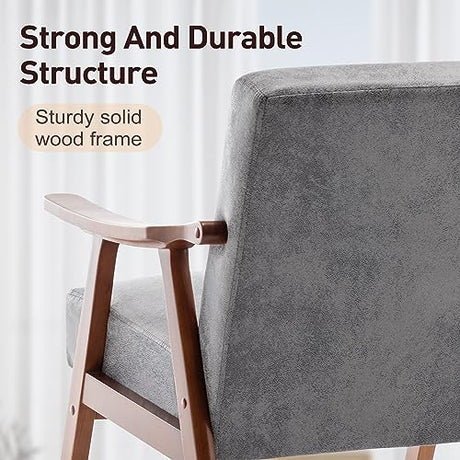 Furnimart Grey Accent Chair, Mid Century Modern Living Room Chair with Wood Frame, Comfy Armchair Wingback Chair for Office Study Vanity Bedroom Waiting Room Furnimart