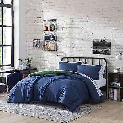 Nautica - Full Bonus Bed Set, Reversible & Ultra-Soft Brushed Comforter with Lightweight Feel, 7 Piece Bedding with Matching Bed Sheets, Pillowcases, & Tote Bag (Captain's Blue/Green)