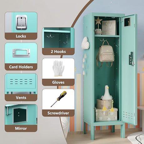 BUTISOW Metal Kids Locker,Metal Cabinet Storage Lockers,Lockable for Employees with Door,54" Height Steel Locker,Lockable Steel Locker for Children's Room, Playroom, School,Gym BUTISOW