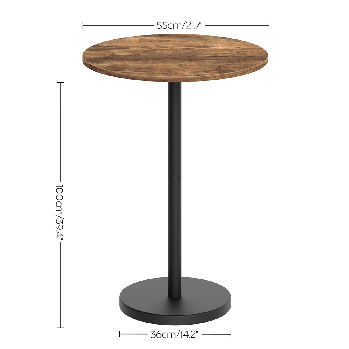 YATINEY Bar Table, Round Bar Table, Counter Height Table, Pub Cocktail Table, Metal Frame, for Bistro, Dining Room, Living Room, Terrace, Rustic Brown and Black BT05BR YATINEY