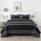 Andency Black Twin Quilt Set, 2 Pieces Boho Lightweight Soft Striped Bedspread for All Season (68"x86"), Printed Bohemian Microfiber Reversible Coverlet Comoforter Sets Andency