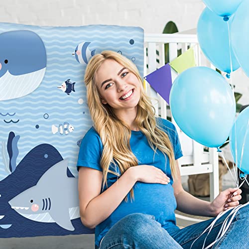 Rtteri 4 Pieces Baby Crib Bedding Set, Nursery Bedding Standard Size Soft Baby Bedding Set Including Crib Skirt, Blanket, Sheet and Diaper Stacker for Girls and Boys(Whale) Rtteri