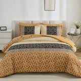 Dinjoy Boho Queen Comforter Set Brown,7 Piece Bed in a Bag Queen Size Warm Fall Bedding Sets Striped Comforters Bed Set with Sheets for Family All Season Dinjoy