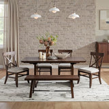 6-Piece Solid Wood Extendable Dining Table Set for 4-10 People with 4 Chairs & 1 Bench, Extension from 54 to 72 Inches for Small Spaces, Dining Room, Kitchen, Living Room, Easy Assembly, Walnut TerraSafe
