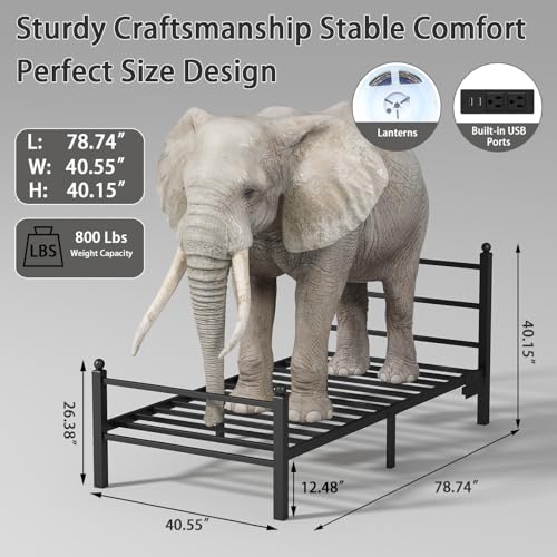Gohapnis Twin Bed Frames with Headboard and Footboard,Black Metal Platform Bed Frame with RGB LED Lights and USB Charging Station,Under Bed Storage,No Box Spring Needed,Suitable for Bedrooms Gohapnis