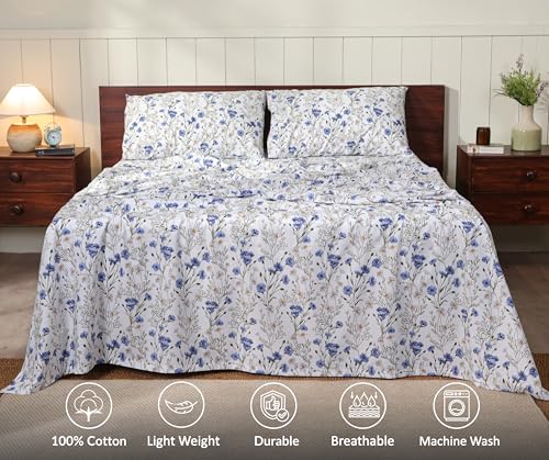 RUVANTI 100% Cotton Sheets – Twin XL Size Percale Bedding, Cooling & Breathable Floral Design, Durable with a Crisp, Soft & Comfortable Feel, 16" Deep Pocket, 3-Piece Set, Sweet Pea RUVANTI