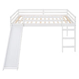 Full Size Loft Bed with Slide, Low Loft Bed with Ladder & Safety Rail, Wooden Full Loft Bed Frame for Kids Teens Girls & Boys, No Box Spring Needed, Easy Assemble (Full, White) Harper & Bright Designs