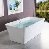 WOODBRIDGE 59" Acrylic Freestanding Bathtub Contemporary Soaking White Tub with Brushed Nickel Overflow and Drain，BTA1509 -B/N-Drain &O WOODBRIDGE