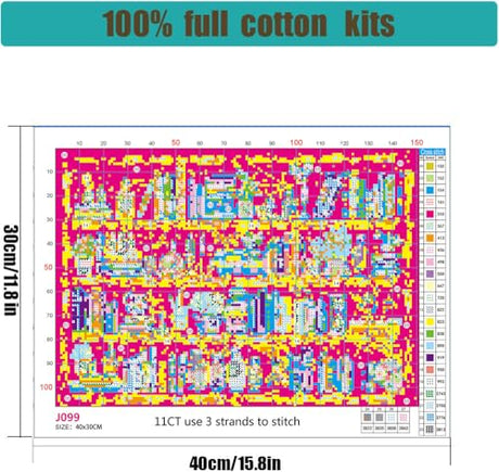 Bookshelf Stamped Cross Stitch Kits - Magical Book Counted Cross Stitch Kits for Beginners Adults Skull Needlepoint Cross-Stitch Patterns Dimensions Needlecrafts Embroidery Kits Arts and Crafts WUSARPLY