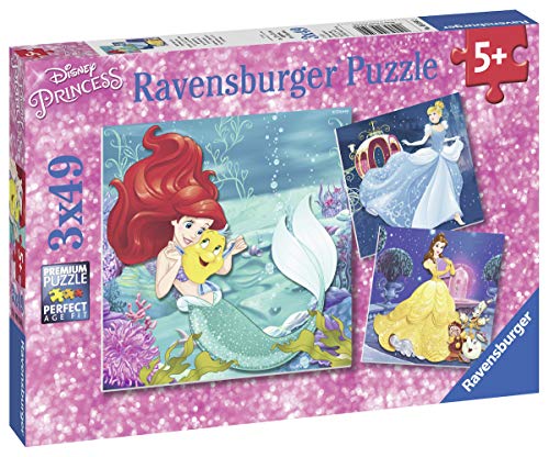 Ravensburger Disney Princesses Puzzle Set | 3 x 49-Piece Jigsaw Puzzles | Unique Piece Design | Fosters Brain Development in Kids | FSC Certified Materials