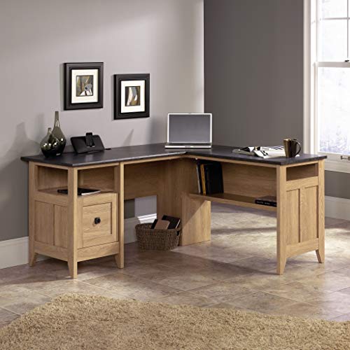 Sauder August Hill L-Shaped Desk, L: 59.06" x W: 58.74" x H: 29.25", Dover Oak finish - WoodArtSupply