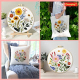 Zhenqing Sunflower and Daisy Embroidery Kit for Beginners, Rustic Floral Craft Set with 20cm Hoop, Printed Pattern on 29x29cm Cotton Fabric, DIY Garden Wall Art (C0127)