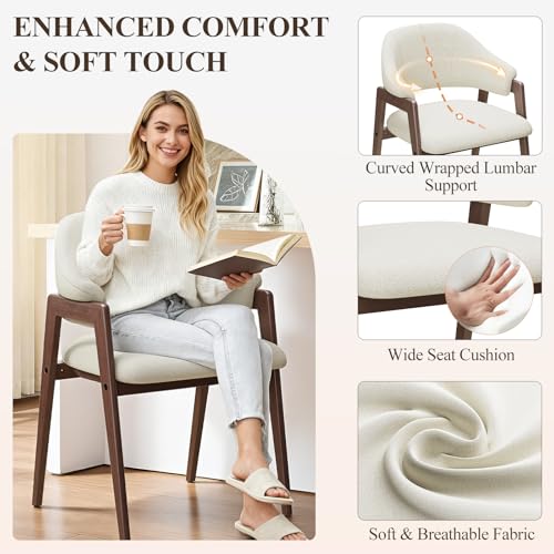 MALOL Wooden Dining Chairs Set of 6, Modern Fabric Upholstered Dining Room Chair, Kitchen Side Chairs, Farmhouse Dinner Chair with Curved Open Back for Kitchen, Beige MALOL