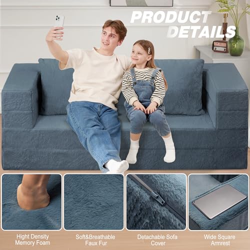 Cansunna Futon Sofa Bed with Pillow, 3-in-1 Sleeper Sofa Bed with Removable Cover, Convertible Floor Sofa Bed, No Assembly Boneless Couch for Living Room, Bedroom Cansunna