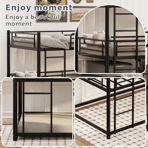 NestLude Triple Bunk Bed Heavy Duty, Twin-Size Metal Bunkbeds with Ladder, Family-Friendly for All Ages, Bedroom, No Box Spring Needed, Easy Assembly (Black) NestLude