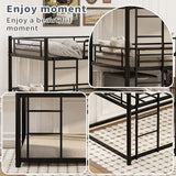 NestLude Triple Bunk Bed Heavy Duty, Twin-Size Metal Bunkbeds with Ladder, Family-Friendly for All Ages, Bedroom, No Box Spring Needed, Easy Assembly (Black) NestLude