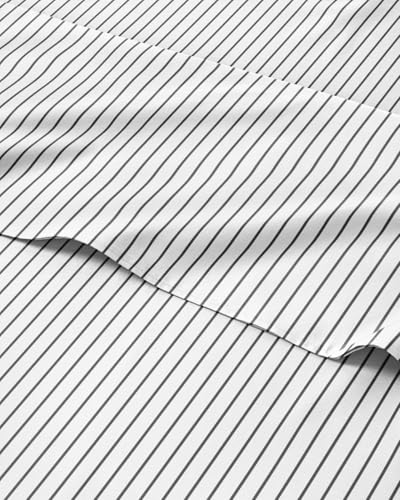 Striped Sheets - Black & White Striped Sheets - 1 Flat & 1 Fitted & 2 Pillowcases w/ Deep Pockets – Wrinkle & Fade Free - Soft, Breathable and Cooling – Luxury Pinstripe Bedding - Queen Size Bed Set CGK Unlimited