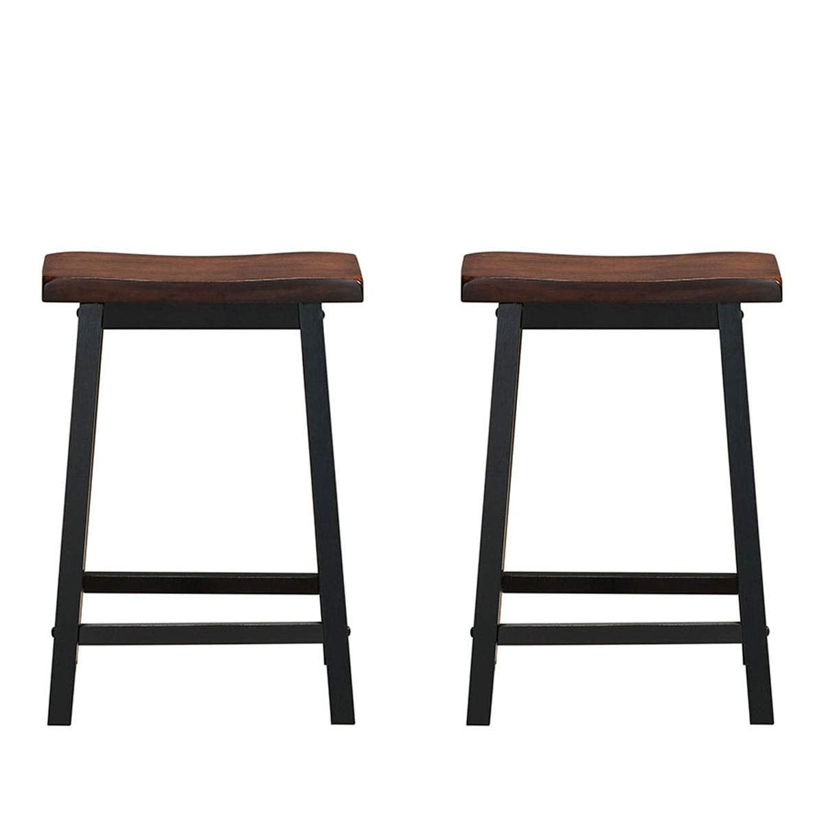 COSTWAY Saddle Stools Set of 2, 24-inch Height Vintage Counter Height Chairs with Solid Wood Legs, Modern Backless Design Indoor Bar Stools for Kitchen, Dining, Pub and Bistro, Brown COSTWAY