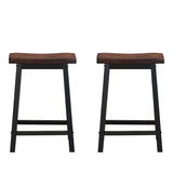 COSTWAY Saddle Stools Set of 2, 24-inch Height Vintage Counter Height Chairs with Solid Wood Legs, Modern Backless Design Indoor Bar Stools for Kitchen, Dining, Pub and Bistro, Brown COSTWAY