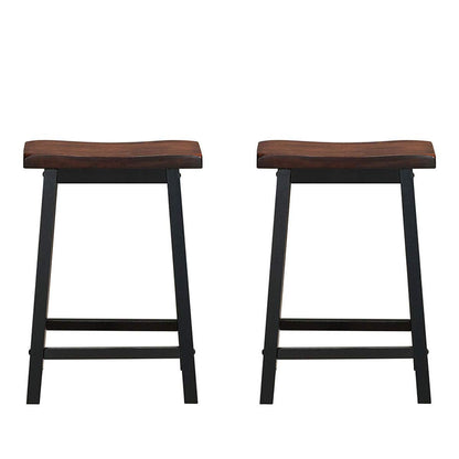 COSTWAY Saddle Stools Set of 2, 24-inch Height Vintage Counter Height Chairs with Solid Wood Legs, Modern Backless Design Indoor Bar Stools for Kitchen, Dining, Pub and Bistro, Brown