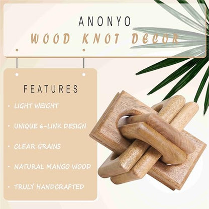 Wood Knot Decor Entry Table Boho Shelf Decor 6 Link Interlock Coffee Table Decor for Living Room and Modern Farmhouse Hand Crafted Natural Mango Wood Console Table Decor (Natural)