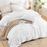 AveLom Seersucker Queen Comforter Set (90x90 inches), 3 Pieces - 100% Soft Washed Microfiber Lightweight Comforter with 2 Pillowcases, All Season Down Alternative Comforter Set for Bedding, White AveLom