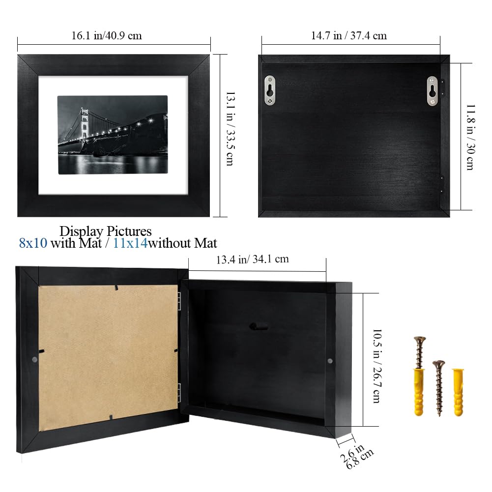 Hidden Gun Storage - Gun Safe Pistol Storage, 11"x14" Matted to 8"x10" Concealment Furniture Secret Decor Handgun Picture Frames Box Homvle
