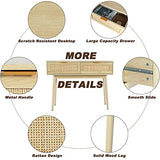 HOPUBUY Console Table Rattan Desk with Drawers, Oak Narrow Sofa Table with Pine Leg, Modern Small Entryway Table for Hallway and Living Room, 39" Rustic Natural HOPUBUY