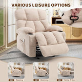 Massage Rocking Recliner Chair, Ergonomic Recliners Sofa with Vibration Massage & Heat, Rocking Chair Nursery Chair for Living Room Lounge with 4 Pockets, 2 Cup Holdersrt, Beige
