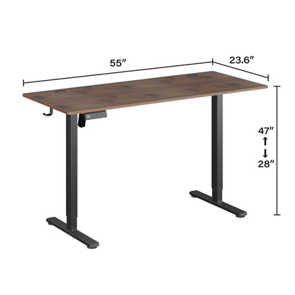 UPGRAVITY Height Adjustable Electric Standing Desk, 55 x 24 Inches Ergonomic Stand up Table, Sit Stand Home Office Desk with Splice Board, Black Frame/Rustic Brown Top(Rustic Brown, 55 inches - WoodArtSupply