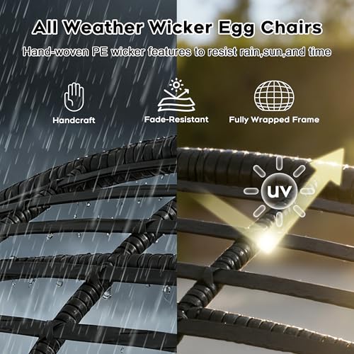 CHINNLUU Double Egg Chair Outdoor Indoor 2 Person Wicker Egg Lounge Chair with Foldable Cup Holder Cushion Rain Cover Patio Oversized Loveseat for Balcony Porch Backyard