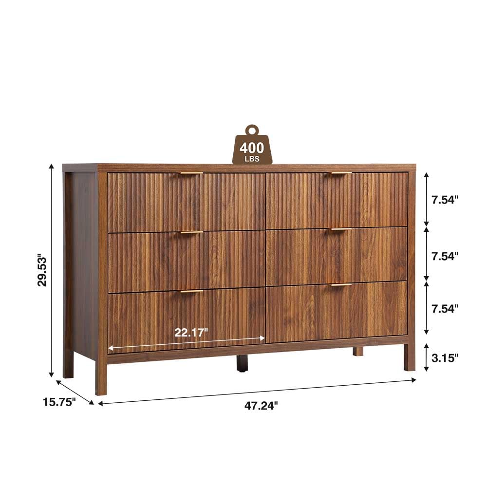 affeivul Mid Century Modern Dresser TV Stand, 6 Drawer Dresser for Bedroom Wood, Farmhouse Boho Storage Cabinet Side Table with Solid Natural Wood Legs, Long Wooden Dresser for Closet (Walnut - WoodArtSupply