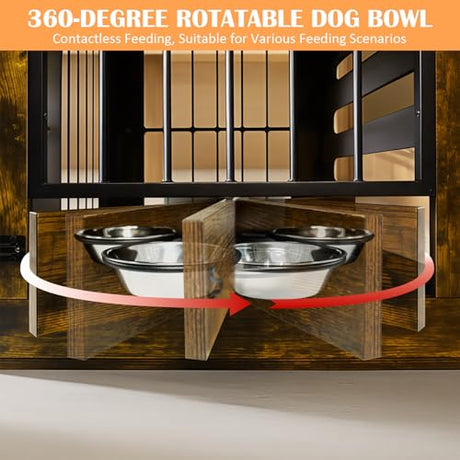 Coolsheepsia Dog Crate Furniture for Small Medium Dogs, Heavy Duty Wood Metal Indoor Dog Kennel with Bowls, Decorative Pet Cage Dog House as TV Stand, Brown Coolsheepsia