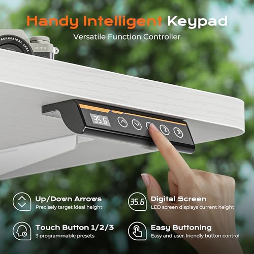 Huuger 63 x 28 Large Electric Standing Desk, Height Adjustable Computer Desk, 27.6" Deep Desktop, Stand up Gaming Office Table with 2 Hooks, 3 Preset Heights, for Home Office, White Huuger
