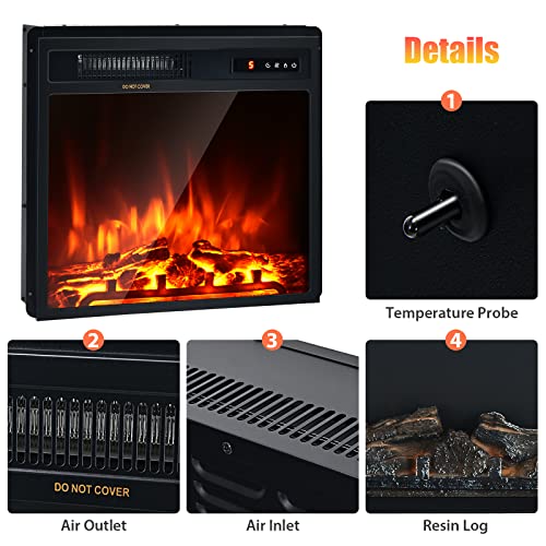 Tangkula 18 Inch Recessed Electric Fireplace Insert, 1500W Freestanding Fireplace Stove Heater W/Adjustable Flame Effect & Temperature, Built-in Thermostat, Timing Function, Remote Control Tangkula