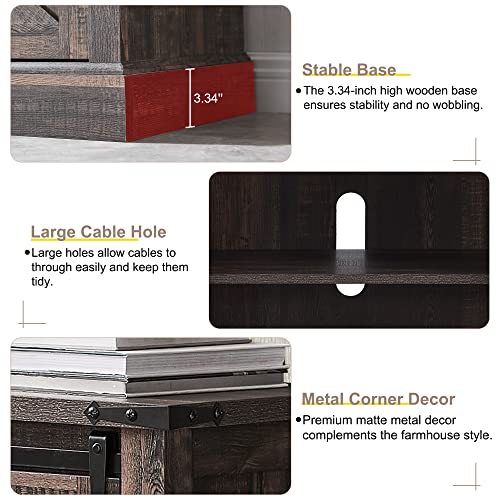 OKD Farmhouse TV Stand for 75 Inch TV with Sliding Barn Door, Rustic Wood Entertainment Center Large Media Console Cabinet Long Television Stands for 70 Inch TVs, Dark Rustic Oak OKD
