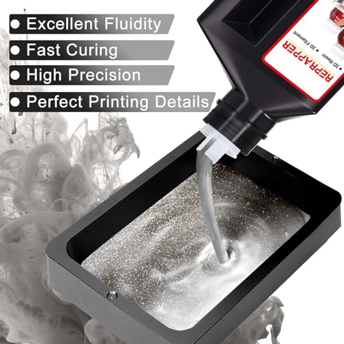 RepRapper Silver MetalShift 3D Printer Resin 405nm Fast UV-Curing Standard Photopolymer 3D Printing Resin with Metallic Shine for LCD Printer, Argent Aura 1000g